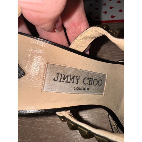 Jimmy Choo Black and Gold Studded Sandals - Picture 10 of 11